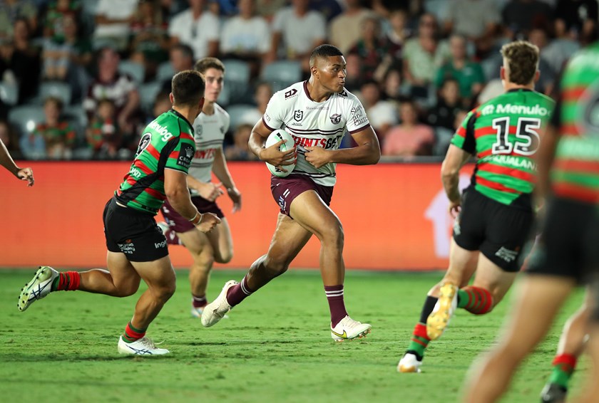 On the way up...Samuela Fainu takes on Souths in the Pre-Season Challenge