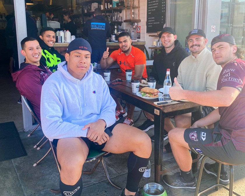 Togetherness....Zac Fulton (right) enjoys a chat with his Sea Eagles social group