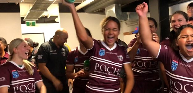 Sea Eagles sing the team song after Tarsha Gale Cup win