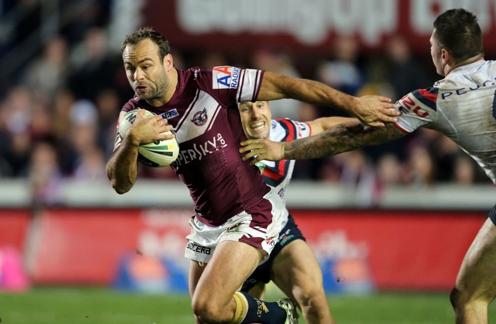 Digital Image Grant Trouville Â© nrlphotos.com : Brett stewart takes off : NRL Rugby League Round 16 - Manly Sea Eagles v Sydney Roosters, at Brookvale Oval friday the 27th of June  2014.