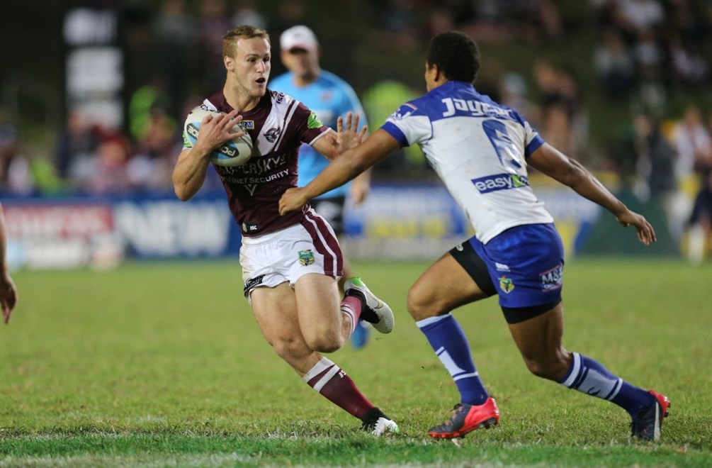 Daly Cherry-Evans attacks   :Digital Image by Grant Trouvile Â© NRLphotos  : 2015 NRL Round 2 - Manly Sea Eagles v Bulldogs at Brookvale, Friday 20th 2015.