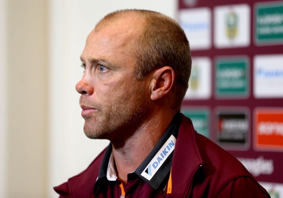 Digital Image by Anthony Johnson copyright Â© nrlphotos.com:  Manly Coach Geoff Toovey with new collar sponsor: 2015 NRL Round 9 - Manly Warringah Sea Eagles vs Newcastle Knights at Brookvale Oval, Sunday May 10th 2015