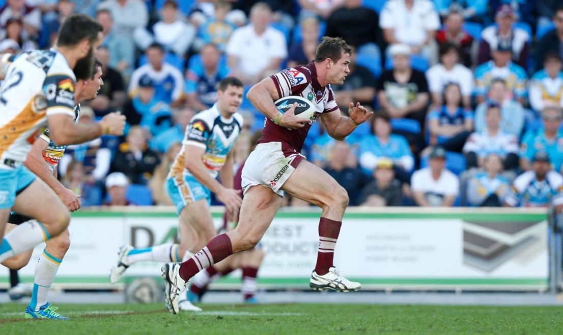 Photo by Charles Knight copyright Â© nrlphotos.com : Brenton Lawrence - NRL Rugby League, Round 23 Gold Coast Titans v Manly Sea Eagles at Cbus Stadium, Sunday August 17th 2014.