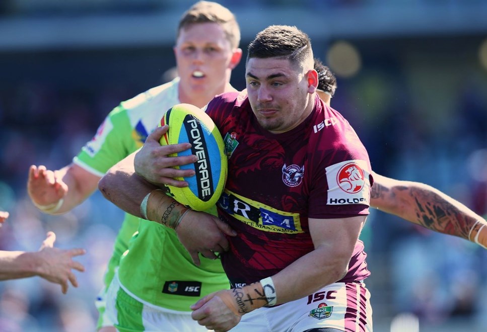 during the Round 23 NYC match between the Canberra Raiders and the Manly Warringah Sea Eagles at GIO Stadium on August 16, 2015 in Canberra, Australia. Digital Image by Mark Nolan.