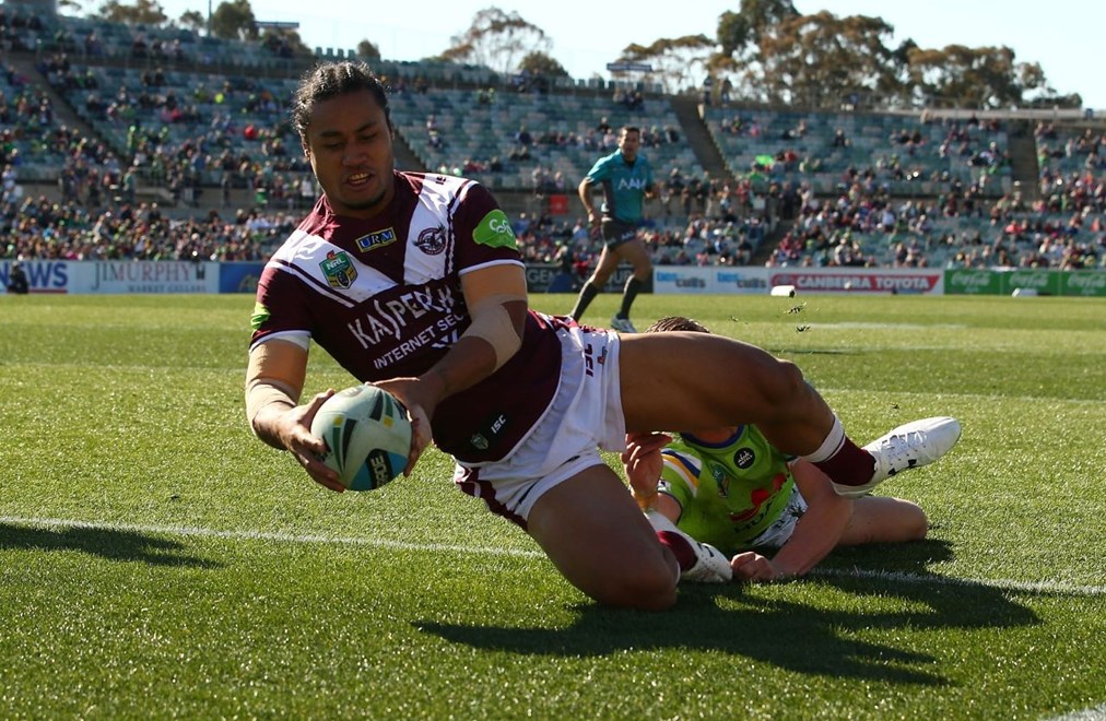 Steve Matai of the Eagles during the Round 23 NRL match between the Canberra Raiders and the Manly Warringah Sea Eagles at GIO Stadium on August 16, 2015 in Canberra, Australia. Digital Image by Mark Nolan.