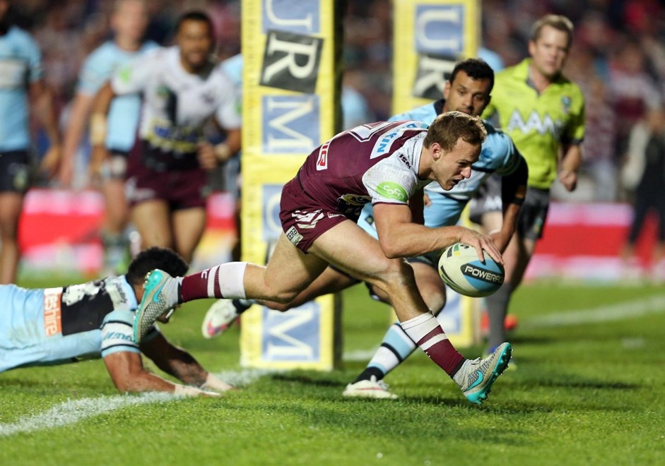 Daly Cherry Evans scores a try :NRL Rugby League - Sea Eagles V Sharks, at Brookvale Oval, Sunday July 5th 2015. Digital Image by Robb Cox Â©nrlphotos.com