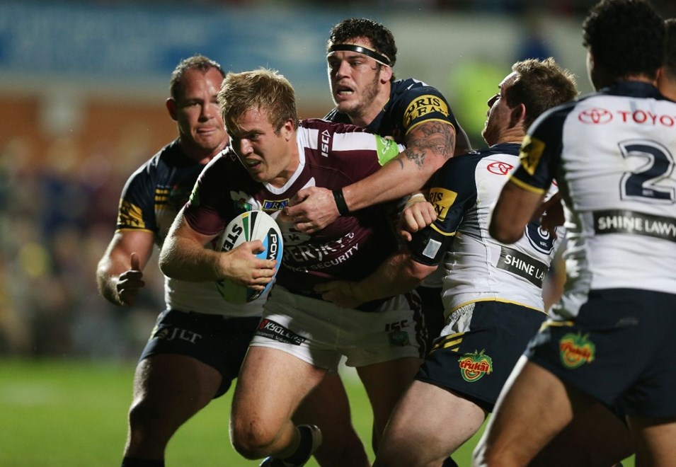 Jake Trbojevic attacks  :Digital Image Grant Trouville Â© NRLphotos  : NRL Rugby League - Round 19 - Manly Sea Eagles v NQ Cowboys at Brookvale Oval Monday the 20th of July  2015.