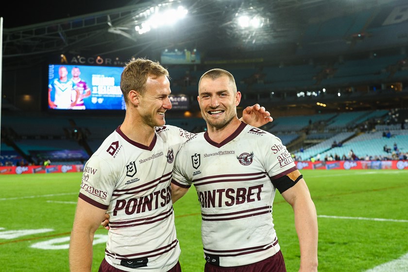 Mates for life...Cherry-Evans and Foran after their last ever game together for Manly.
