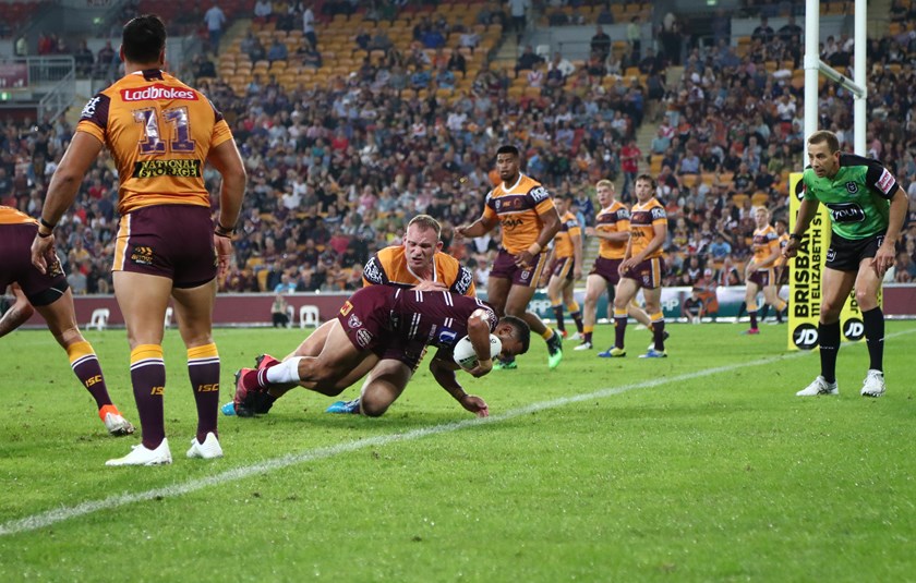 Api times...Api Koroisau dives over for his try in 2019.
