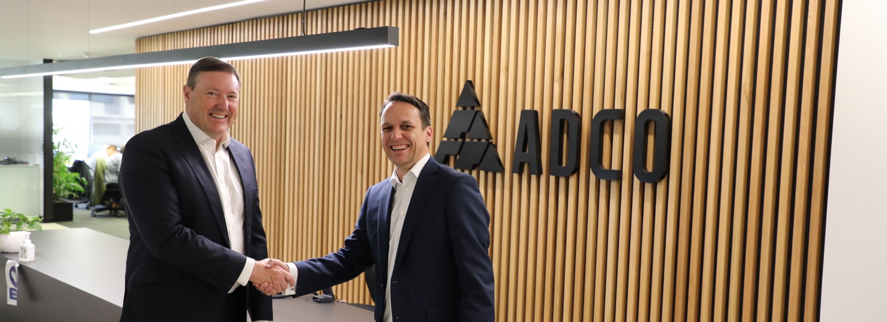 Sea Eagles CEO Stephen Humphreys (left) with ADCO CEO Neil Harding (right).