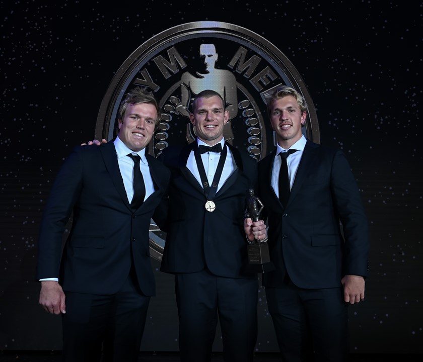 Family bond...Tom Trbojevic shares his Dally M Medal win with proud brothers Jake and Ben.