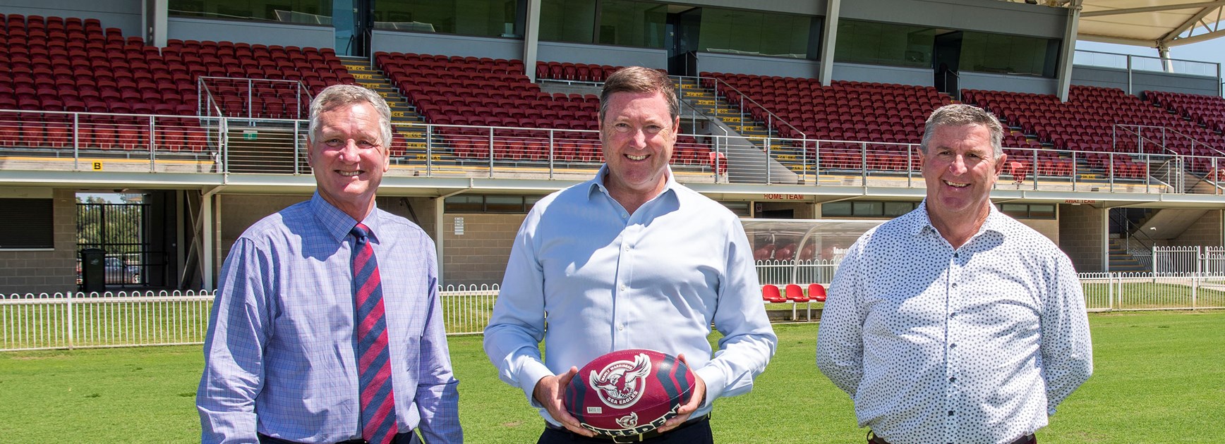 From Manly to Mudgee...(l-r) Mid-Western Regional Council General Manager Brad Cam, Sea Eagles CEO Stephen Humphreys, and Mid-Western Regional Council Mayor Des Kennedy, at Glen Willow Sports Complex.