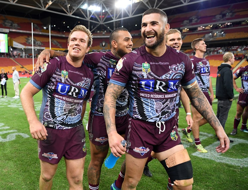 Flashback....the Sea Eagles celebrate their 'home game' win over the Broncos in 2018.