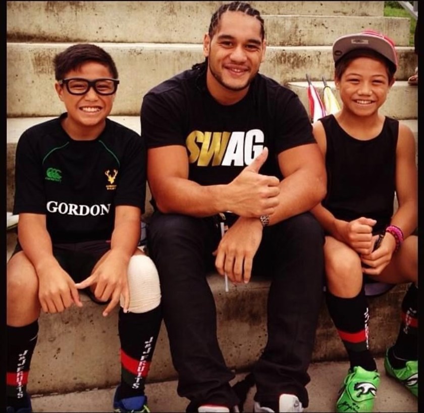 From a fan to a team-mate...a young Gordon (right) with Martin Taupau