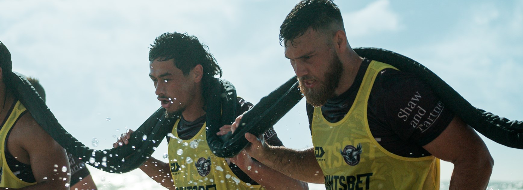 Jacob Sykes pushes himself at a beach training session