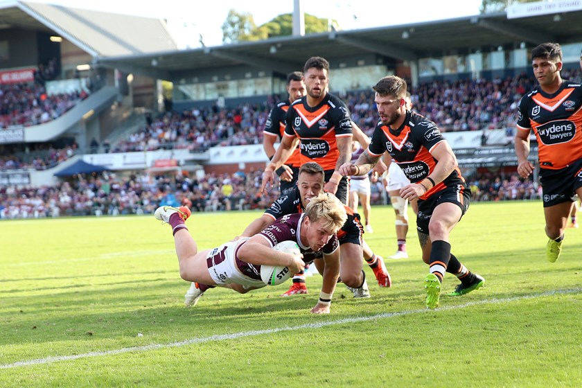Special moment..Ben Trbojevic goes over for his first NRL try.