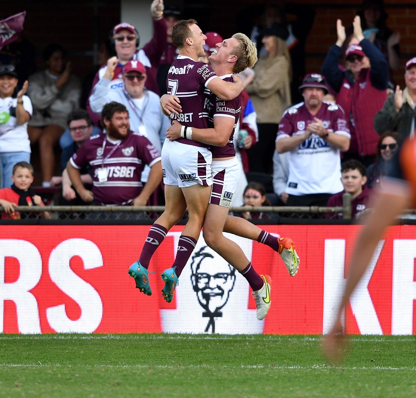 Oh yeah...Daly Cherry-Evans and Ben Trbojevic celebrate.