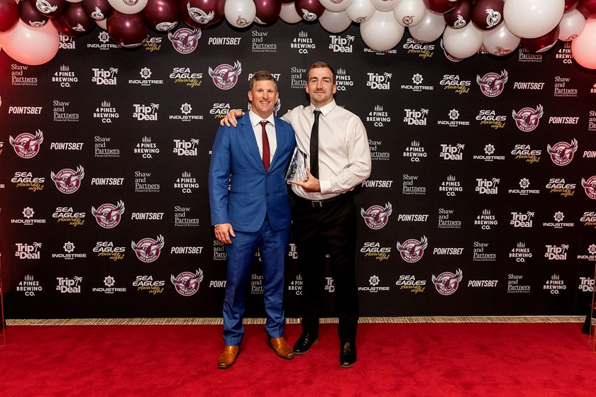 Manly's NRL/Athlete Wellbeing and Education Manager, Tim Gee,  presented Lachlan Croker with his award