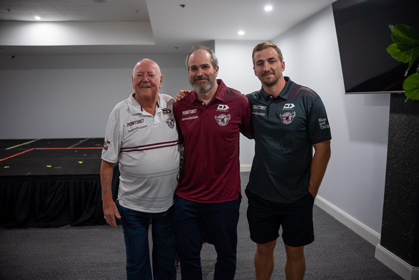 Proud moment...Alex Ross with Warwick Bulmer (left) and Lachlan Croker following the presentation of his Life Membership at Manly Leagues Club