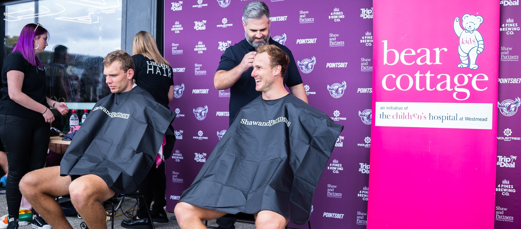 Sea Eagles head shaving fundraiser for Bear Cottage