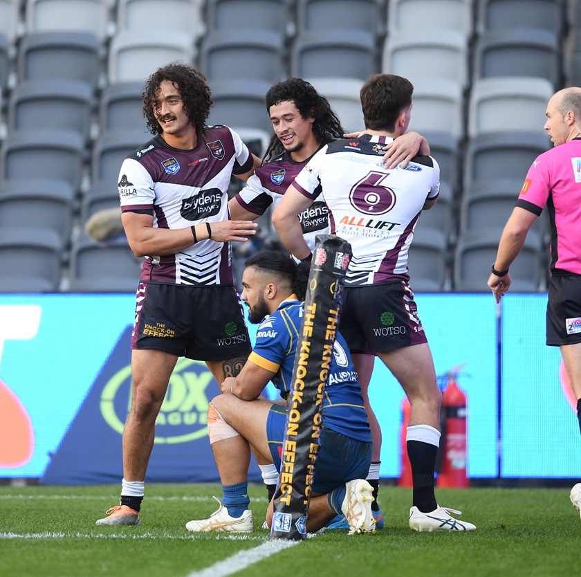 Winger Jackson Ferris (centre)  had a day to remember against the Eels.
