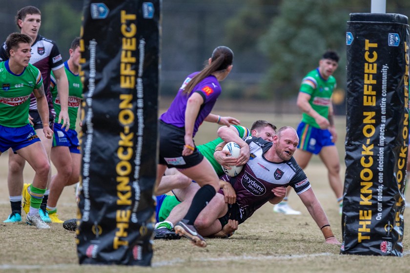 Sheer strength...Matthew Lodge crashes his way over for Blacktown Workers.