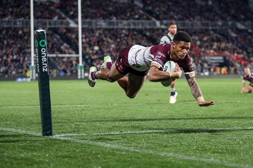 Air time....Jason Saab scored a hat-trick against the Warriors