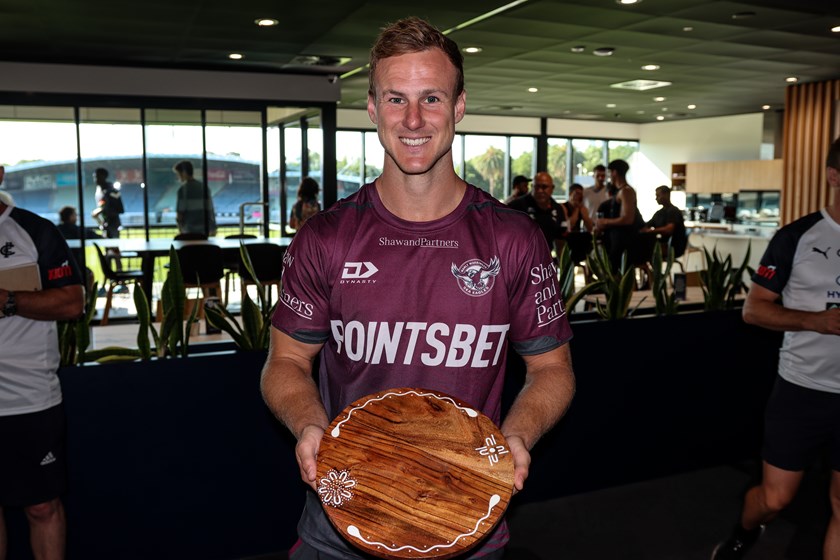 Lovely gesture... Daly Cherry-Evans with his gift from the Carlton Club.