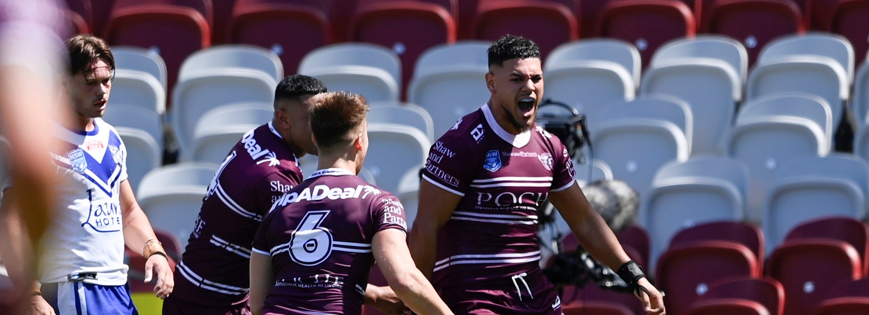 Cameron Brown celebrates his amazing try
