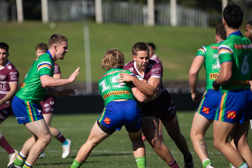 Workhorse...Manly Captain Zane Dunford takes on the Canberra defence.