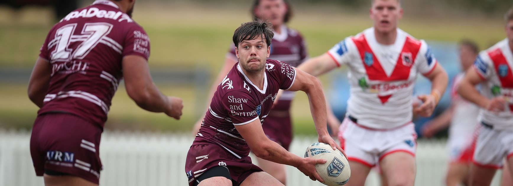 Half-back Harradyn Wilson scored a try in a fine game for Manly against the Dragons at Ron Costello Oval.