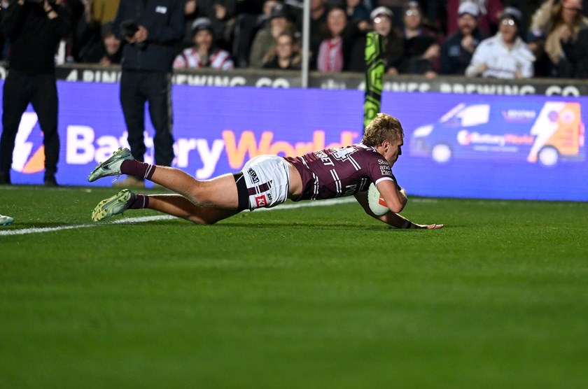 The match winner...Ben Trbojevic dives over for the final try.