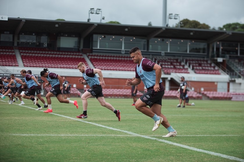 Ready to go...Josh Schuster putting in the hard yards at training