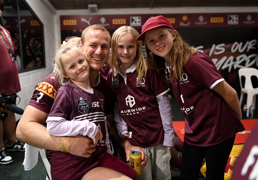 Proud family...Daly Cherry-Evans with his daughters Tully (left), Harvie (centre) and Navi