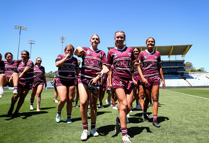 Historic victory...the Sea Eagles walk off Campbelltown Stadium after their round one win.