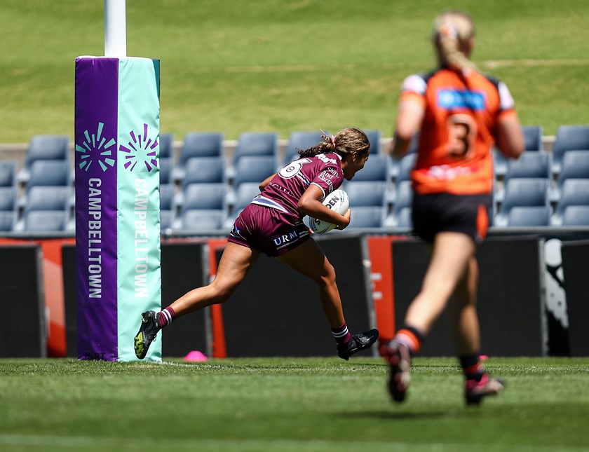 Sealing the deal...Aaliyah Haumono dives over for the match winning try
