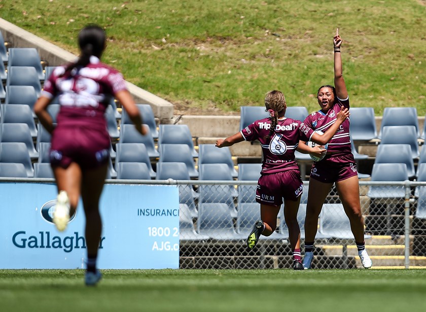 Oh yeah....Taleenza Nelson celebrates her runaway try