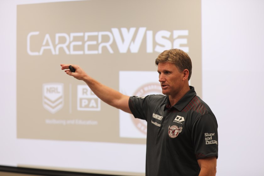 Leading the way...Manly's Wellbeing and Education Manager, Tim Gee, presents the Rookie CareerWise Workshop