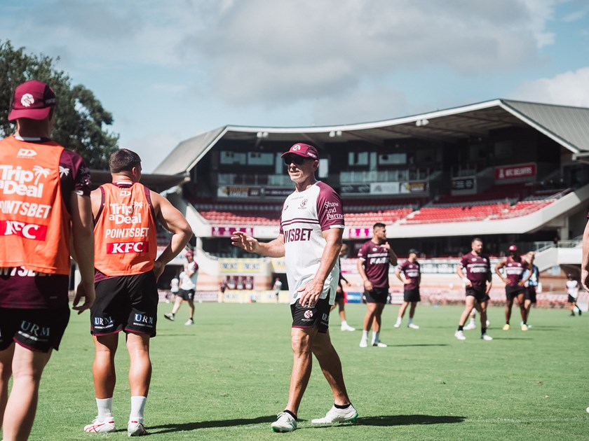 New role.....Wayne Lambkin offers advice at Sea Eagles NRL training