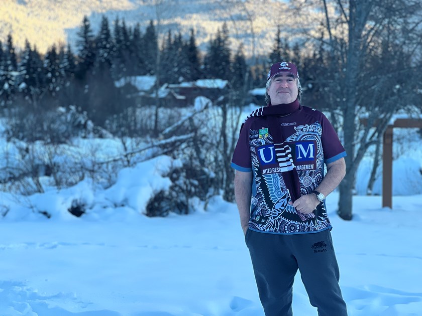 'Global Eagle'....Even freezing -20°C temperature in Whistler couldn't stop Raymond Bryant from wearing his Manly colours