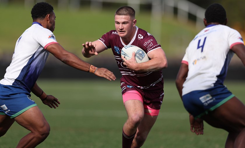 Second-rower Broden Konz charges into the Silktails defence at 4 Pines Park

