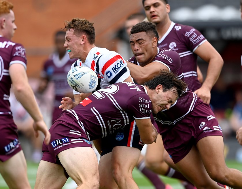 Crunch....the Sea Eagles defence was on song in the win over the Roosters