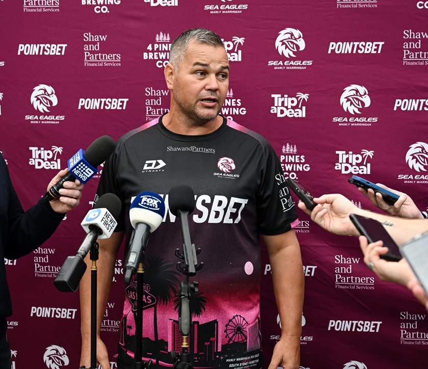 The final word...Coach Anthony Seibold speaks with the media at Allegiant Stadium today