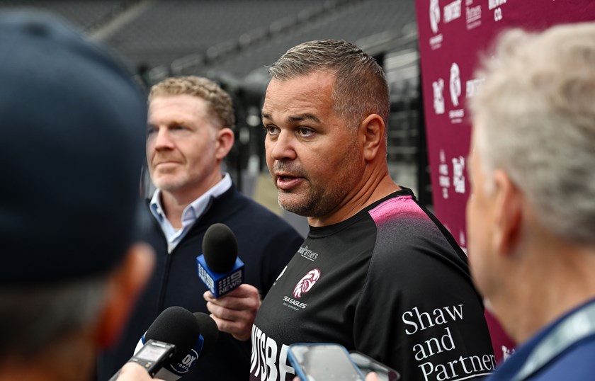 The Final Word....Coach Anthony Seibold speaks to the media at training at Allegiant Stadium