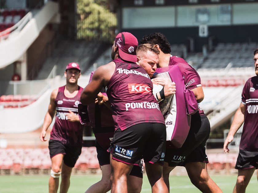Ripping in...Nathan Brown at Sea Eagles training at 4 Pines Park