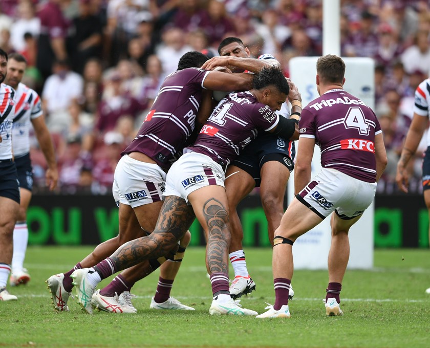 Crunch....Manly muscle up in defence