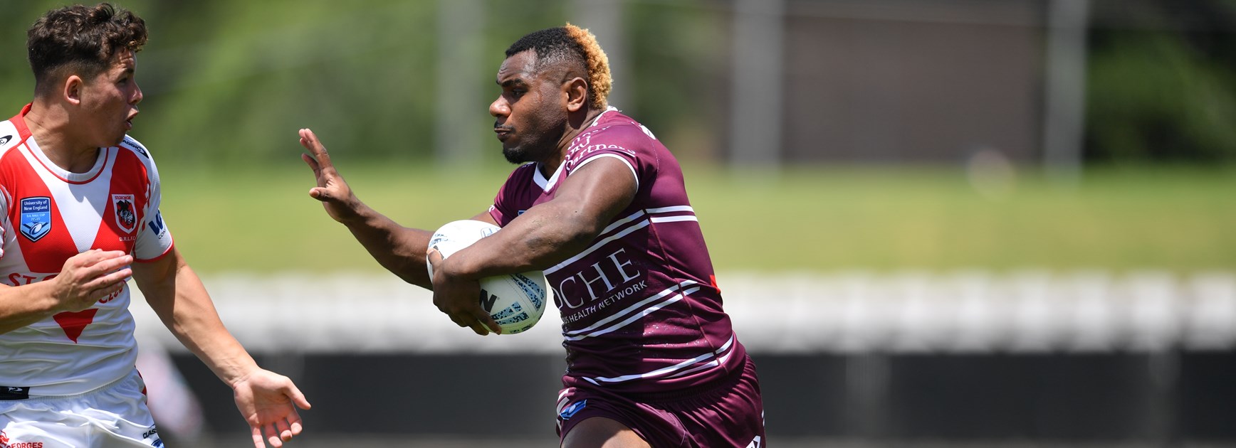 Hard running centre Alton Naiyep scored a try for Manly in the loss to the Dragons