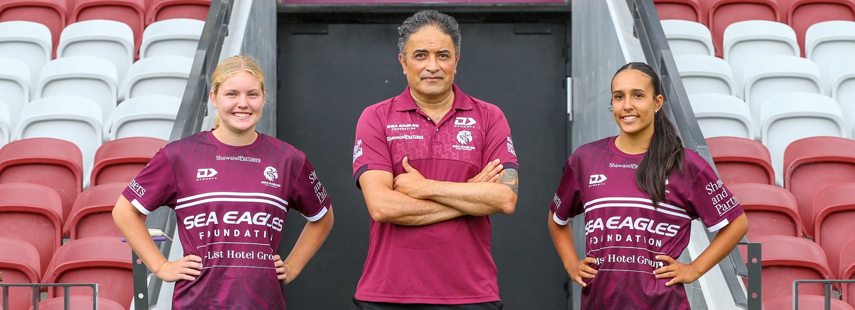 Manly Co-Captains  Lili Boyle (left) and Matisse Bettridge with Coach Keith Hanley