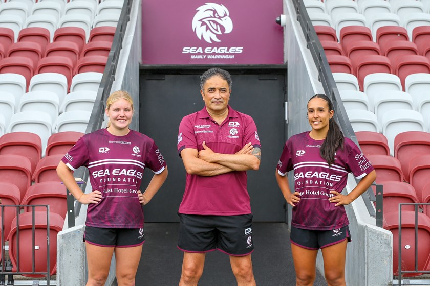 Manly Co-Captains  Lili Boyle (left) and Matisse Bettridge with Coach Keith Hanley