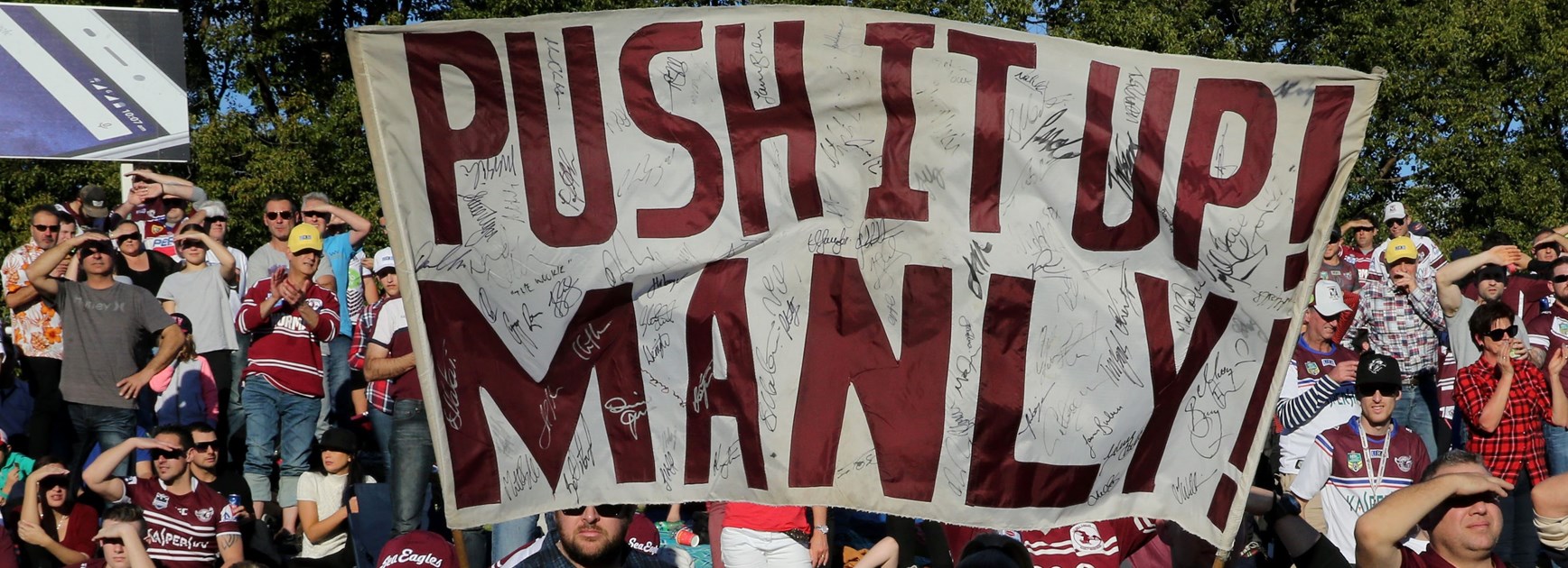 'Push It Up Manly' sign a tale of true Sea Eagles love